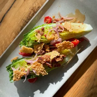 Roma Crunch Wedge with Roasted Tomato, Pickled Onions, Ranch Crisps, &amp; Bacon Vinaigrette