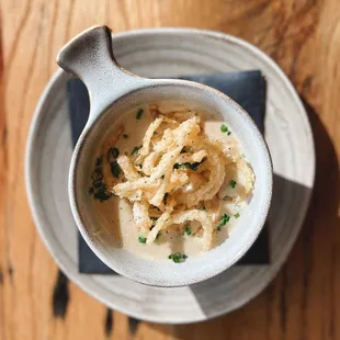Five Onion Bisque with Chives &amp; Crispy Onions