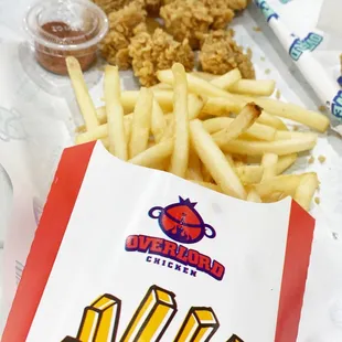 Fries and popcorn chicken