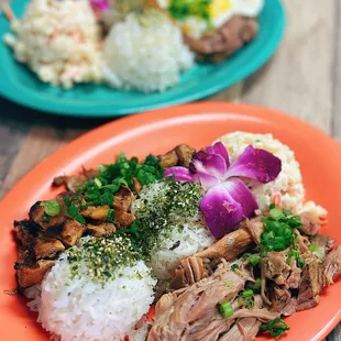 Hawaiian Mixed Plate Lunch (2 meats). Huli Huli Chicken + Kalua Pig