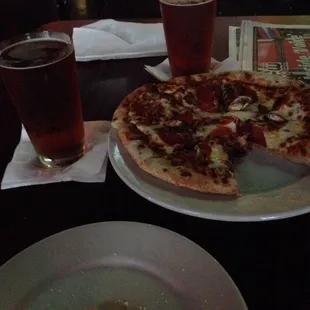 Tasty pizza and beer after work!