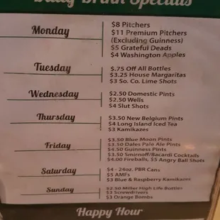 menu