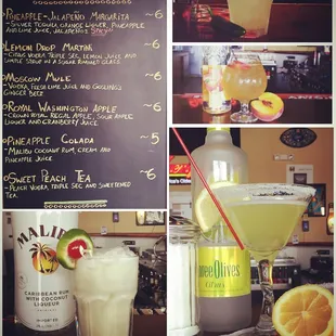 a variety of drinks and beverages