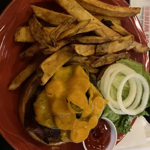 Jalapeño Bacon Burger with added onions.