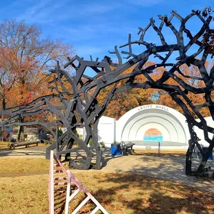Music venue Levitt Shell at Overton Park.  Framed by "Steel Guitar" by Christopher Fennell.