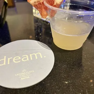 My rose martini in a plastic cup thought that was interesting