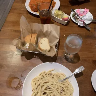 Top: Combination - Ravioli, Lasagna, and Spaghetti Lunch  Bottom: Bucatini Carbonara