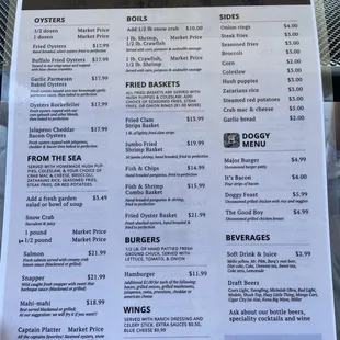 Oysters menu