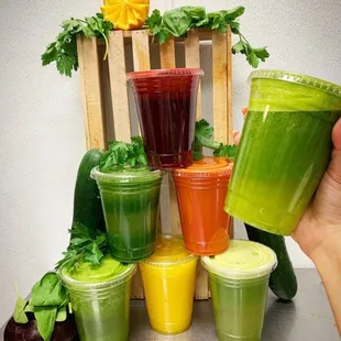 Healthy - Fresh Juices 
Vampire 
Green juice
Cleanse Juice 
Energy Juice 
Carrots
Carrots &amp; Beats 
Orange