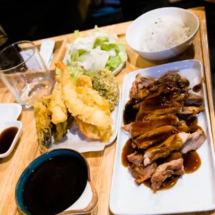 chicken teriyaki with tempura dinner