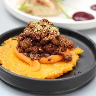 Elk Choginyapi Corn Sandwich ($17) - elk, sweet potato, pepita. Not my favorite: quite heavy