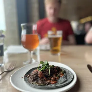 Blue corn tortilla and bison taco. Brilliant.