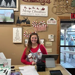 Aspen working at the register!