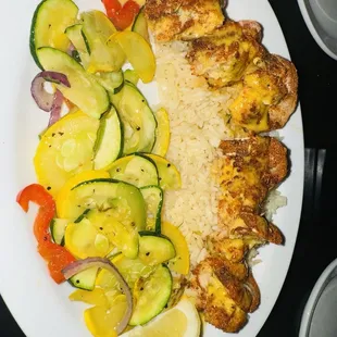 Stuffed shrimp rice and veggies