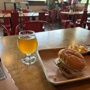 Turkey sandwich &amp; Mac &amp; Cheese (the beer is from next door)