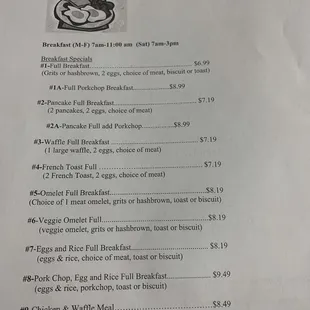 Breakfast Menu page 1