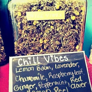 Chill Vibes Tea: Organic Lemon Balm, Lavender, Chamomile, Raspberry Leaf, Ginger, Peppermint, Red Clover, Lemon Peel