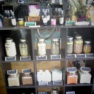 Eclectic collection of salves, spices, sprays and sage.