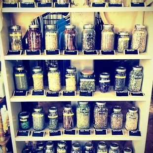 What better way to be welcomed into a store than with the beautiful colors and tantalizing smells of an apothecary.  Herbs Galore!