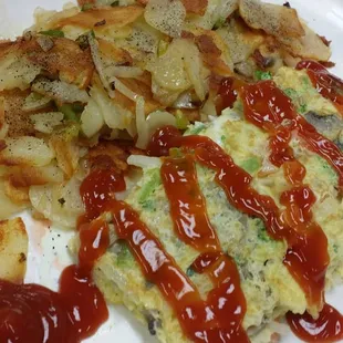 Vegetable omelettes with home fries