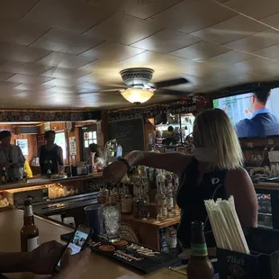 a woman at the bar