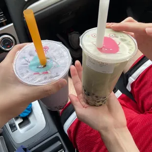 Taro Milk Tea and Matcha Red Bean Milk Tea