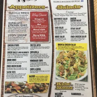 a menu for a restaurant