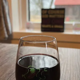 a glass of wine on a table