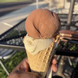 I hate chocolate and Madagascar Vanilla on a waffle cone