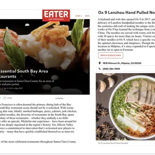 Features on EATER SF in April 2023- 25 Essential must try restaurants in South Bay.