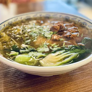 Braised beef noodles with Chinese pickles