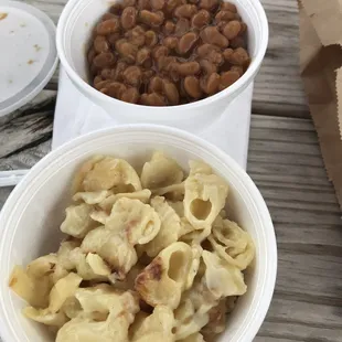 Mac and cheese and baked beans
