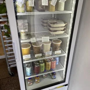 Grab-and-go case with premade soups, salad kits, chia puddings, and more!