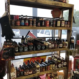 Lots of sauces and rubs. Overpriced but nice selection