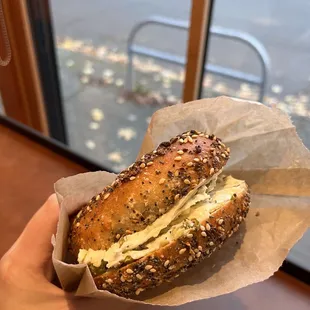 Everything bagel with roasted jalapeno cream cheese