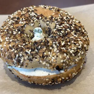 Everything bagel with scallion cream cheese