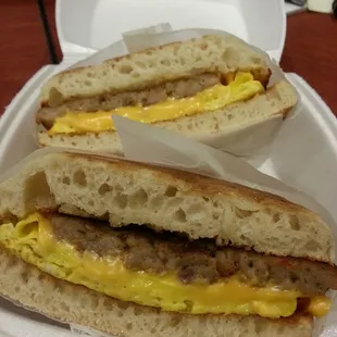 Sausage, egg and cheese.  My favorite breakfast sandwich from Oxford Cafe