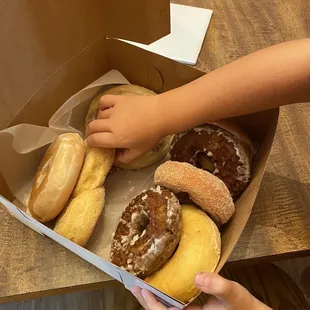 Glazed, cinnamon twist, blueberry, maple, custard, cinnamon roll