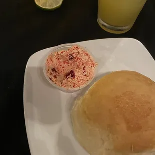 Strawberry butter and roll.