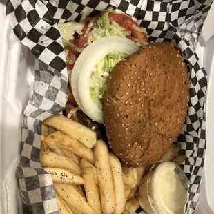 Tap burger with fries