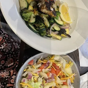 two plates of food on a table