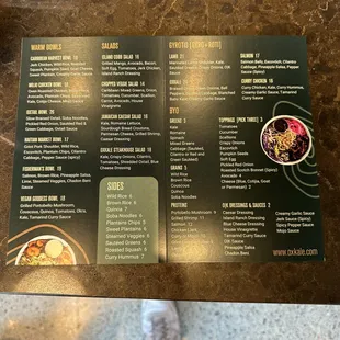 a menu for a restaurant