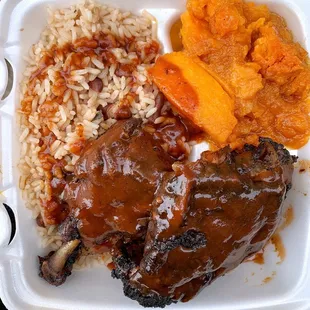 a meal in a styrofoam container