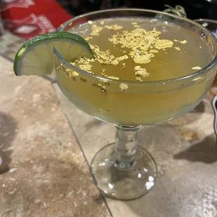 a glass filled with a drink