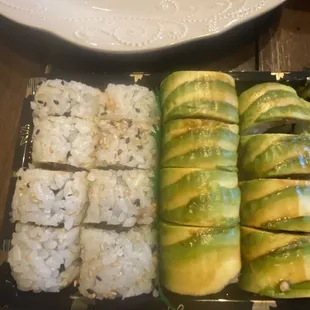 Caterpillar roll and spicy tuna roll