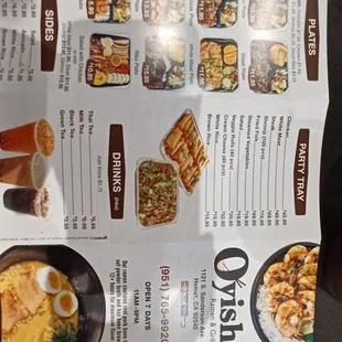 Menu: Plates, Party trays, Drinks, sides