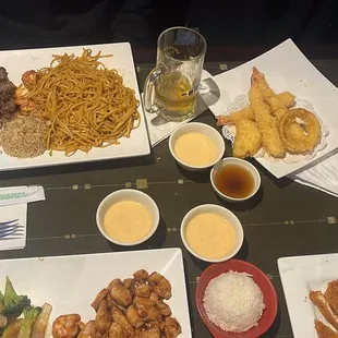 Chicken and steak hibachi, chicken katsu, shrimp tempura and krab Rangoon
