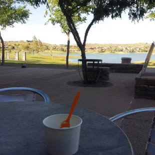 Beautiful view from the patio, enjoying my FroYo.