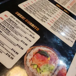 sushi and sashimi, menu