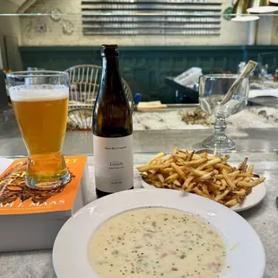 New England Clam Chowder, Fries, Maine Brewing CO. Lunch IPA